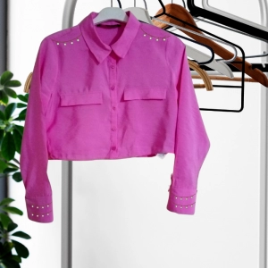 Pembe Crop Baskılı Gömlek